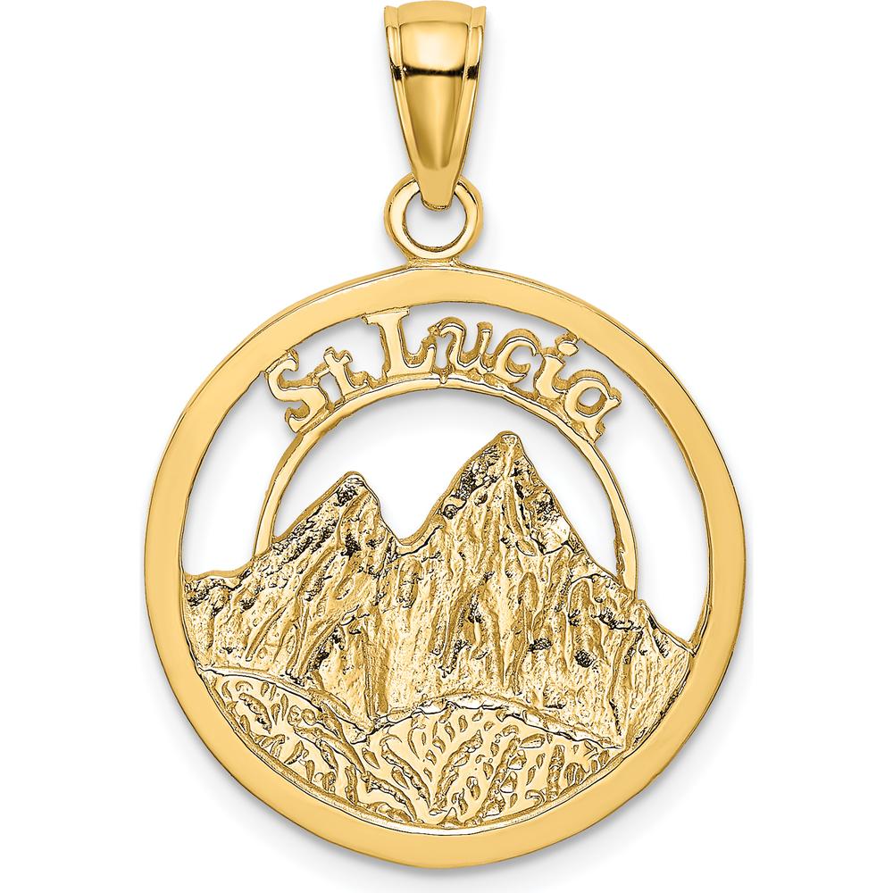 14K Yellow Gold St. Lucia Twin Pitons Charm with Textured Finish - 26.05mm Length by Oro Pregiato
