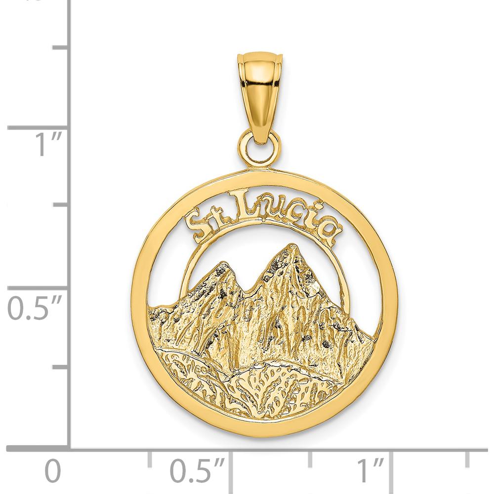 14K Yellow Gold St. Lucia Twin Pitons Charm with Textured Finish - 26.05mm Length by Oro Pregiato
