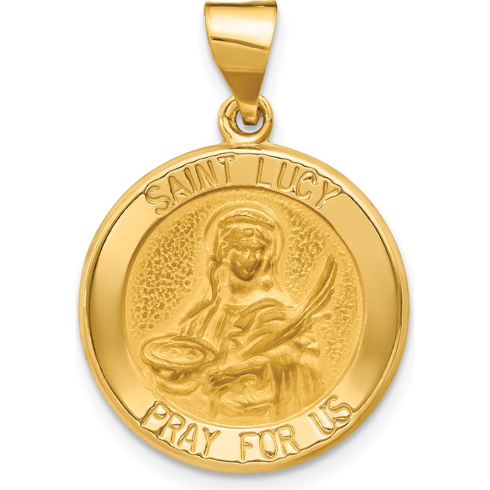 14K Yellow Gold St. Lucy Medal Pendant with Satin and Polished Finish by Oro Pregiato