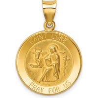 14K Yellow Gold St. Luke Medal Pendant with Polished and Satin Finish - 27mm Length by Oro Pregiato