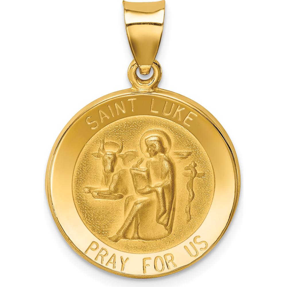 14K Yellow Gold St. Luke Medal Pendant with Polished and Satin Finish - 27mm Length by Oro Pregiato