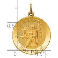 14K Yellow Gold St. Luke Medal Pendant with Satin Finish - Spiritual Charm by Oro Pregiato