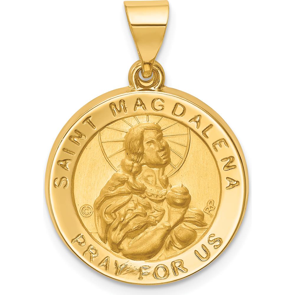 14K Yellow Gold St. Magdalena Medal Pendant with Polished and Satin Finish by Oro Pregiato