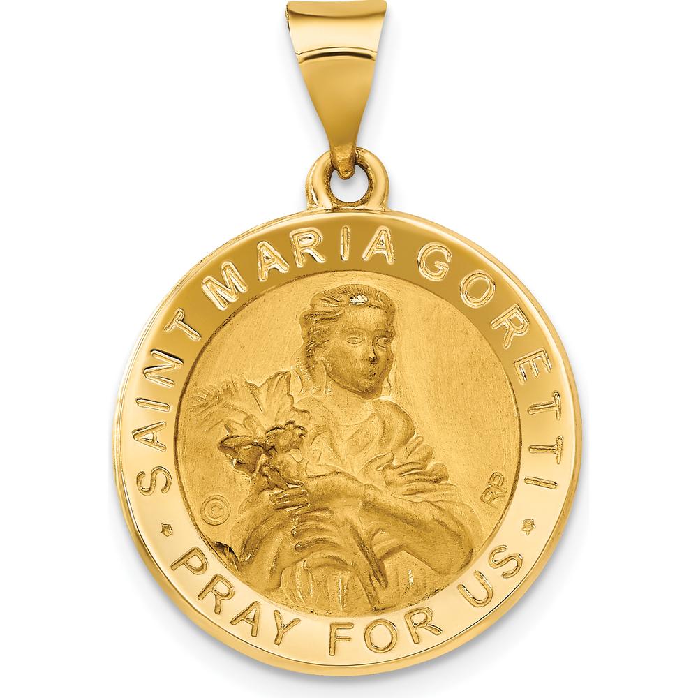 14K Yellow Gold St. Maria Goretti Medal Pendant with Polished and Satin Finish by Oro Pregiato