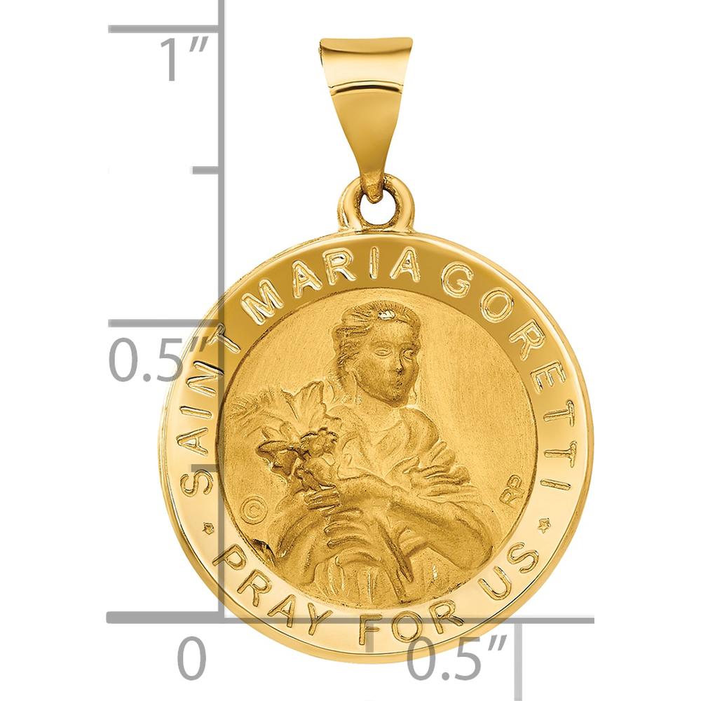 14K Yellow Gold St. Maria Goretti Medal Pendant with Polished and Satin Finish by Oro Pregiato