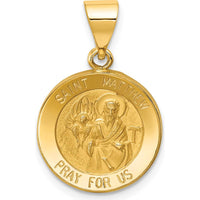 14K Yellow Gold St. Matthew Hollow Round Pendant - 17mm Length by Oro Pregiato