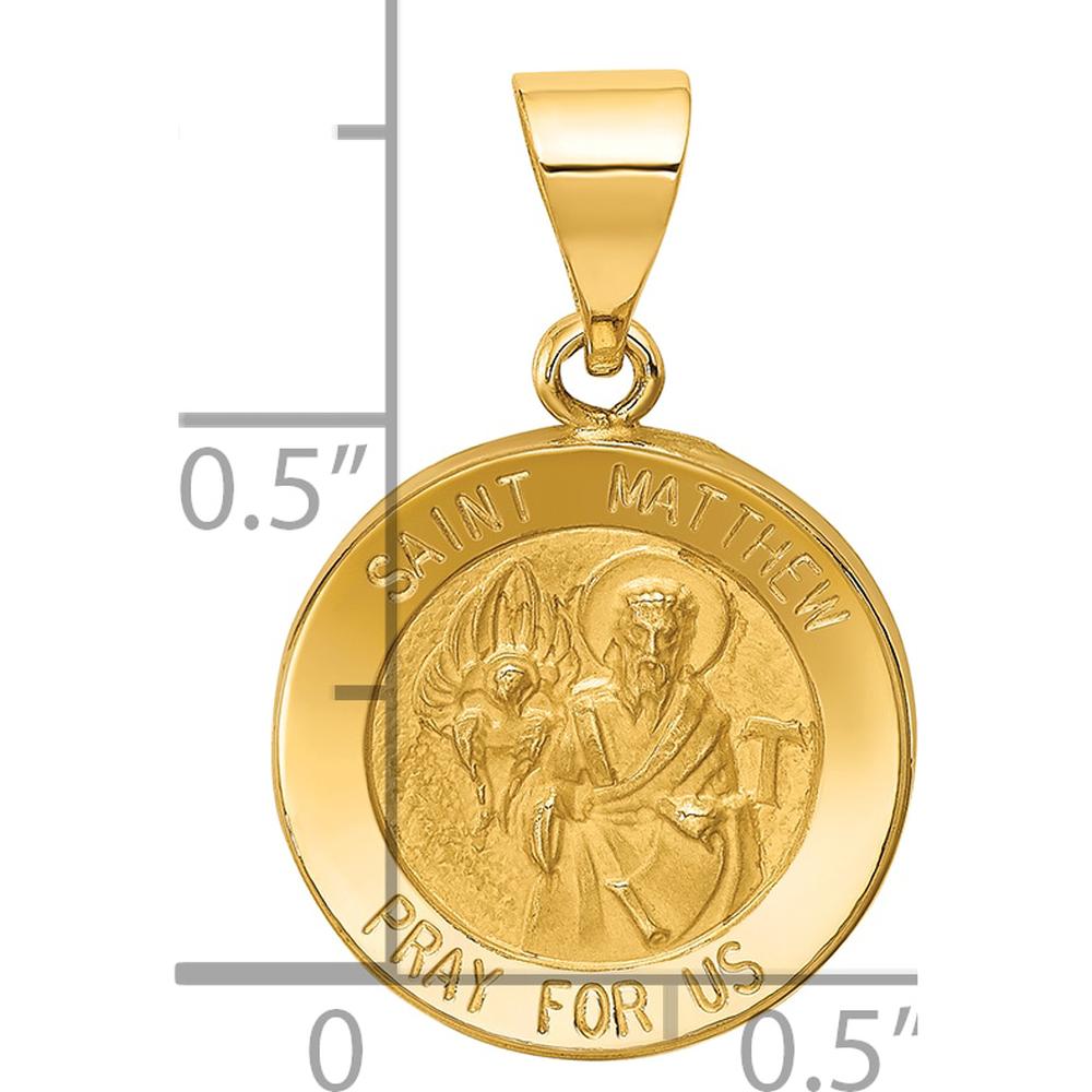 14K Yellow Gold St. Matthew Hollow Round Pendant - 17mm Length by Oro Pregiato