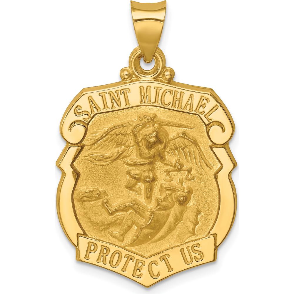 14K Yellow Gold St. Michael Hollow Medal Pendant - 28mm Length by Oro Pregiato