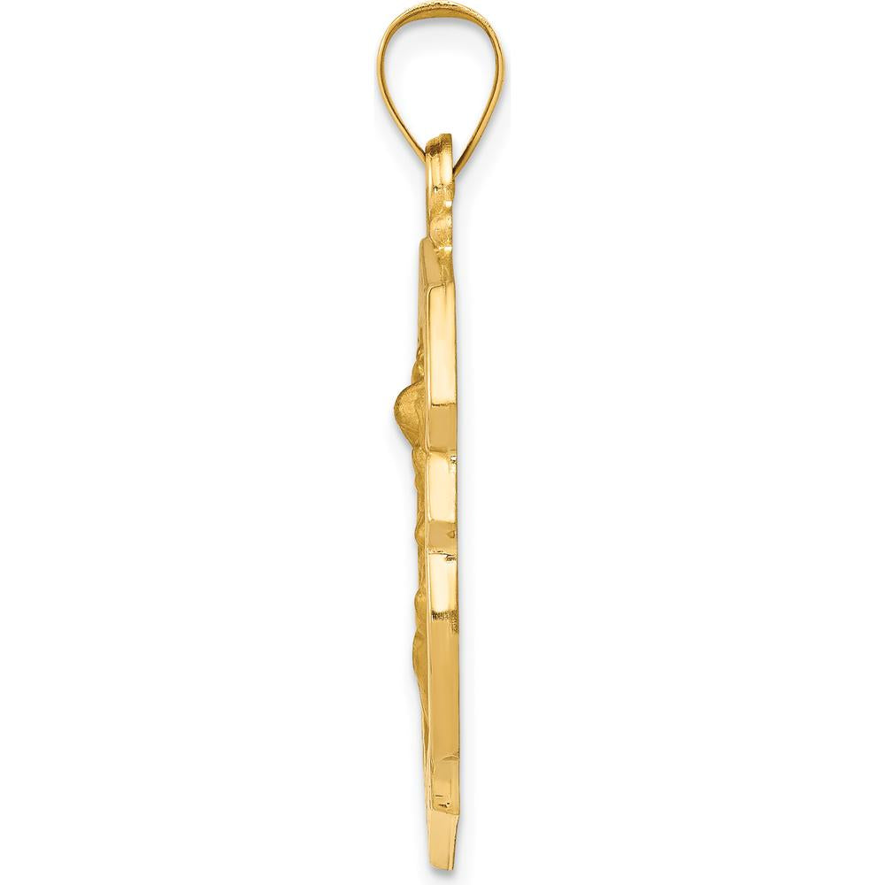 14K Yellow Gold St. Michael Hollow Medal Pendant - 28mm Length by Oro Pregiato