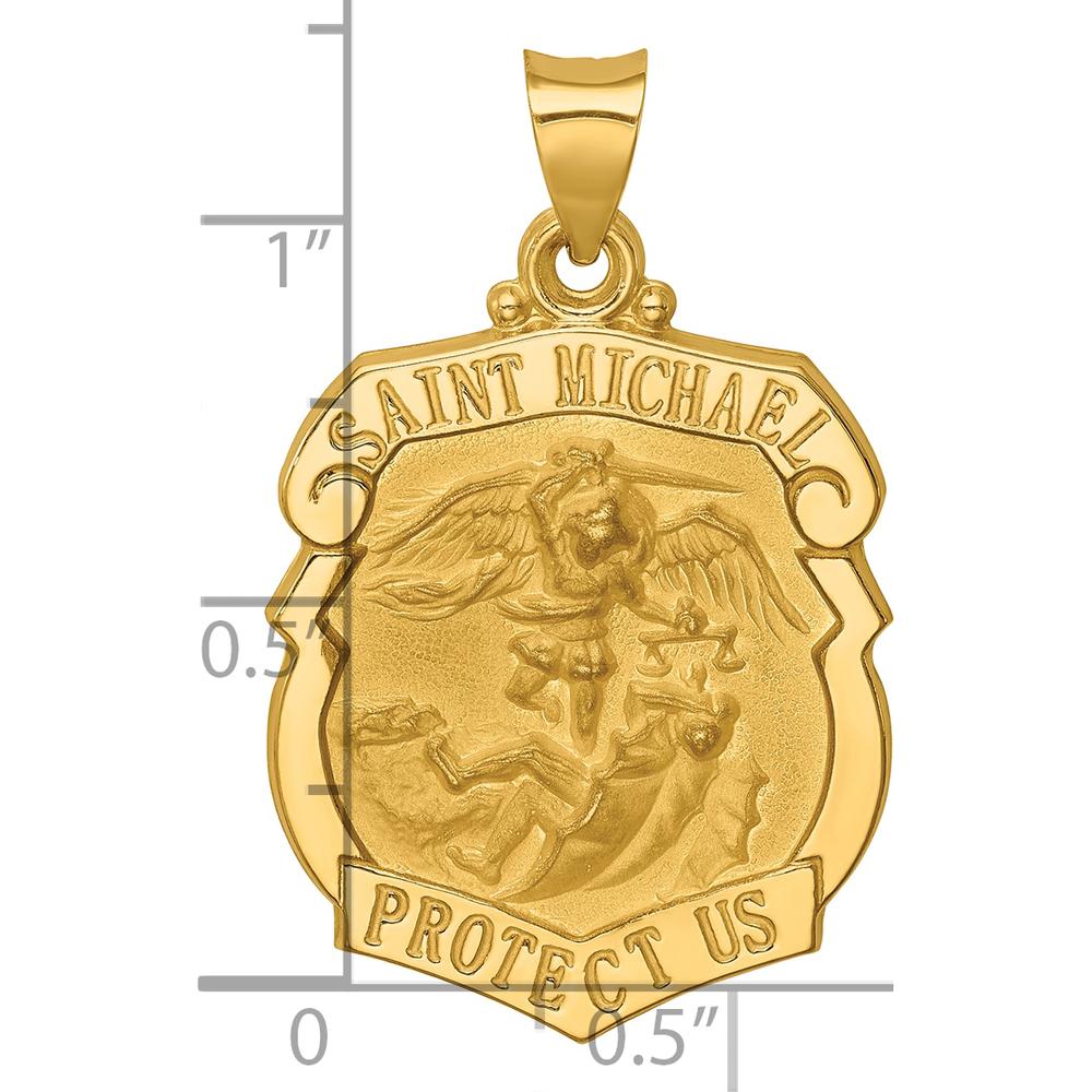 14K Yellow Gold St. Michael Hollow Medal Pendant - 28mm Length by Oro Pregiato
