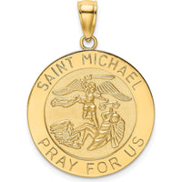 14K Yellow Gold St. Michael Medal Pendant with Polished and Satin Finish - 28.6mm Length by Oro Pregiato