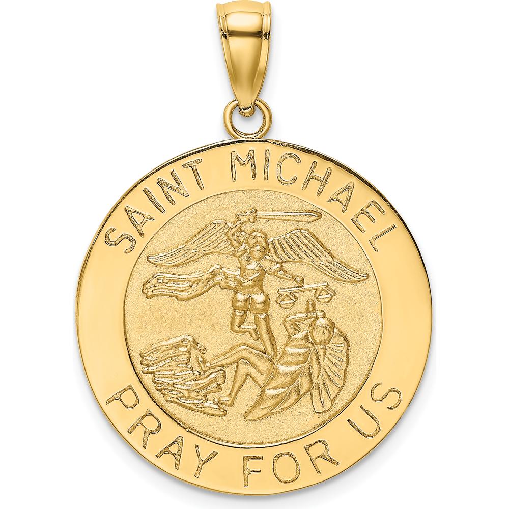 14K Yellow Gold St. Michael Medal Pendant with Polished and Satin Finish - 28.6mm Length by Oro Pregiato