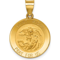 14K Yellow Gold St. Michael Round Pendant with Polished and Satin Finish by Oro Pregiato