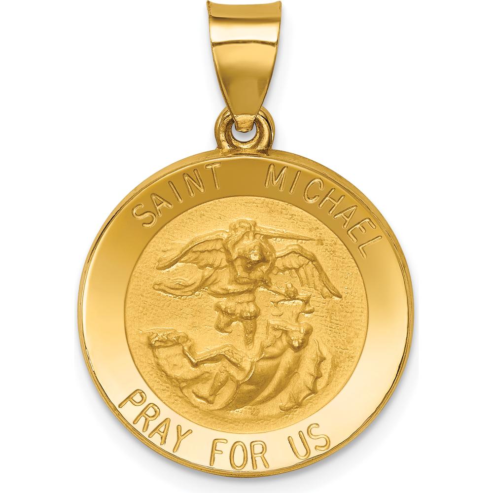 14K Yellow Gold St. Michael Round Pendant with Polished and Satin Finish by Oro Pregiato