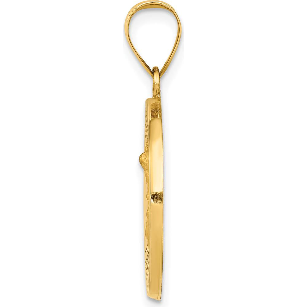 14K Yellow Gold St. Michael Round Pendant with Polished and Satin Finish by Oro Pregiato