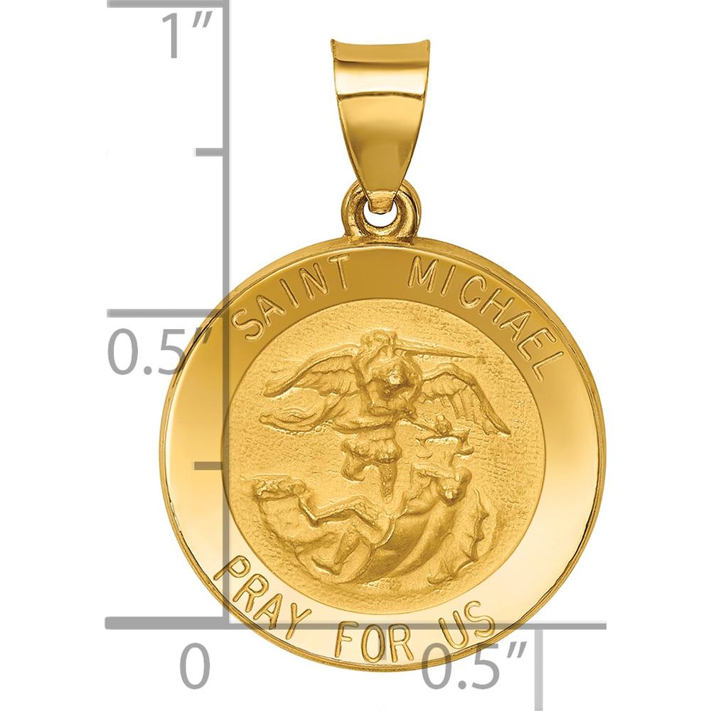 14K Yellow Gold St. Michael Round Pendant with Polished and Satin Finish by Oro Pregiato