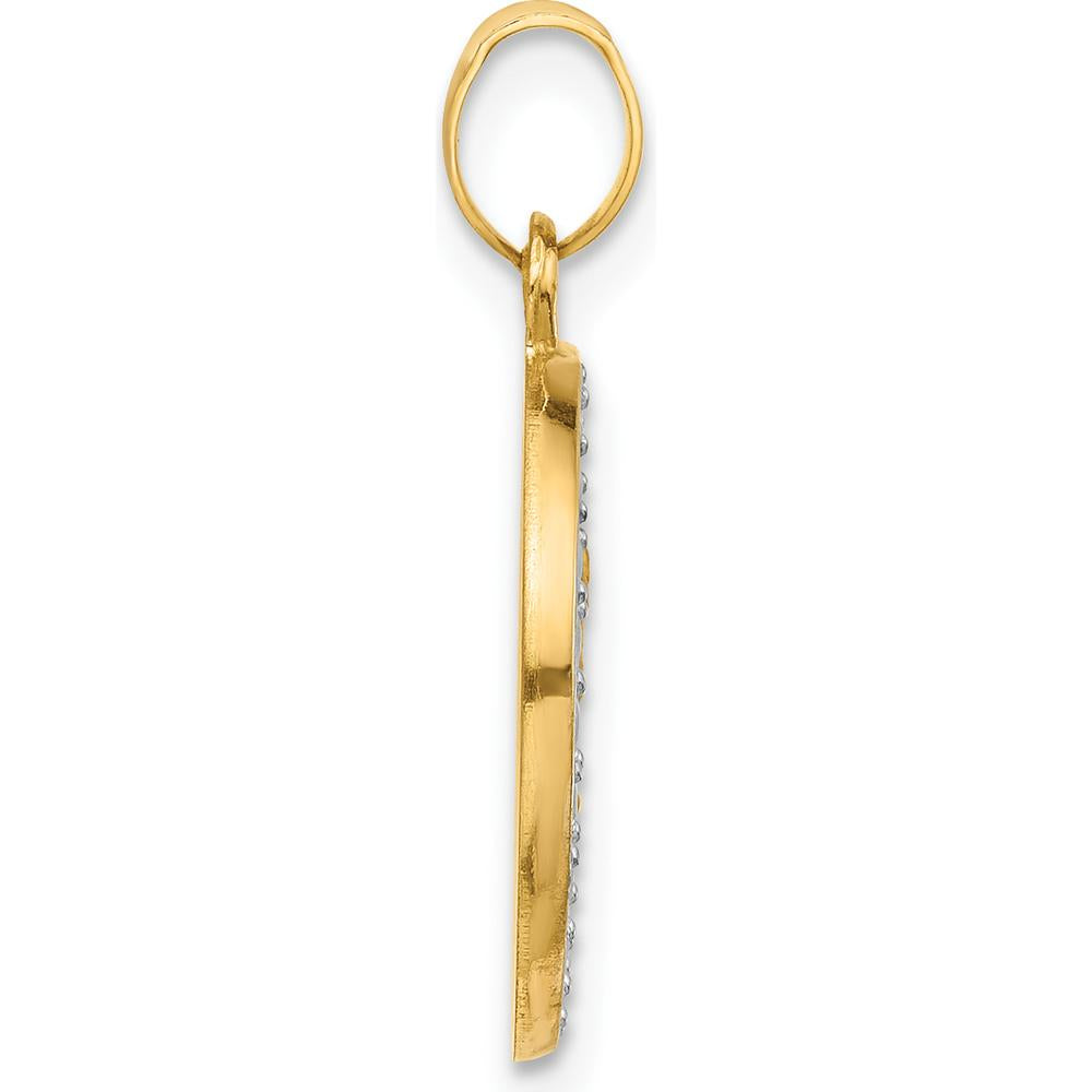 14K Yellow Gold St. Michael Round Pendant with Rhodium Accents - Satin Finish by Oro Pregiato