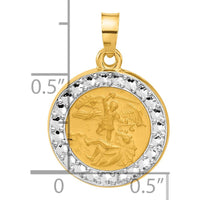 14K Yellow Gold St. Michael Round Pendant with Rhodium Accents - Satin Finish by Oro Pregiato