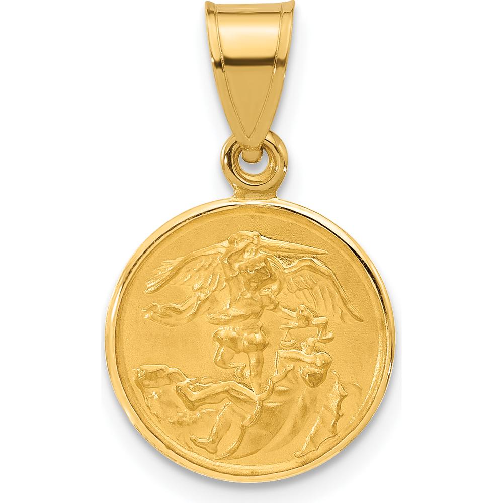 14K Yellow Gold St. Michael Solid Medal Pendant - Satin & Polished Finish by Oro Pregiato