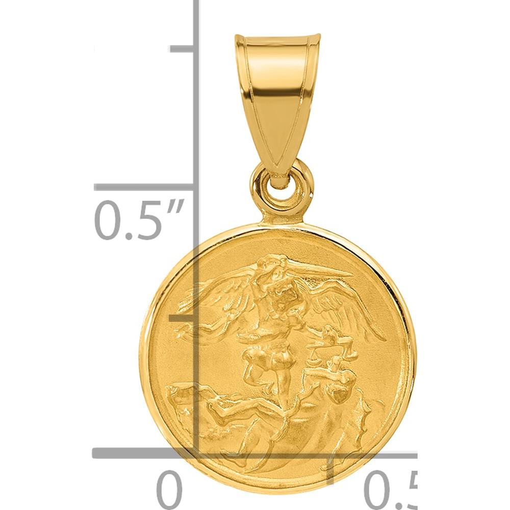 14K Yellow Gold St. Michael Solid Medal Pendant - Satin & Polished Finish by Oro Pregiato
