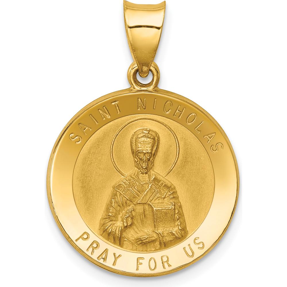 14K Yellow Gold St. Nicholas Hollow Round Pendant with Polished and Satin Finish by Oro Pregiato