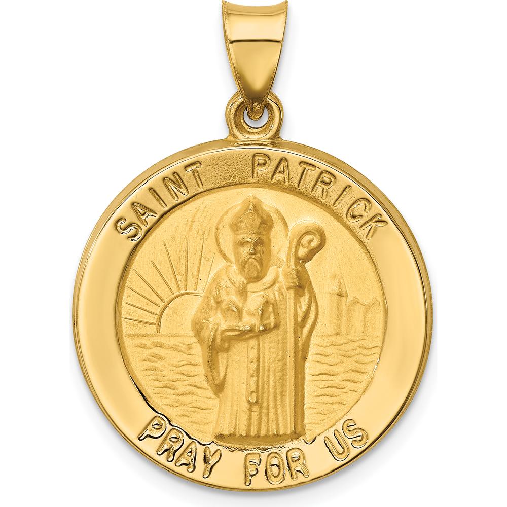 14K Yellow Gold St. Patrick Round Pendant with Polished and Satin Finish - 25mm by Oro Pregiato