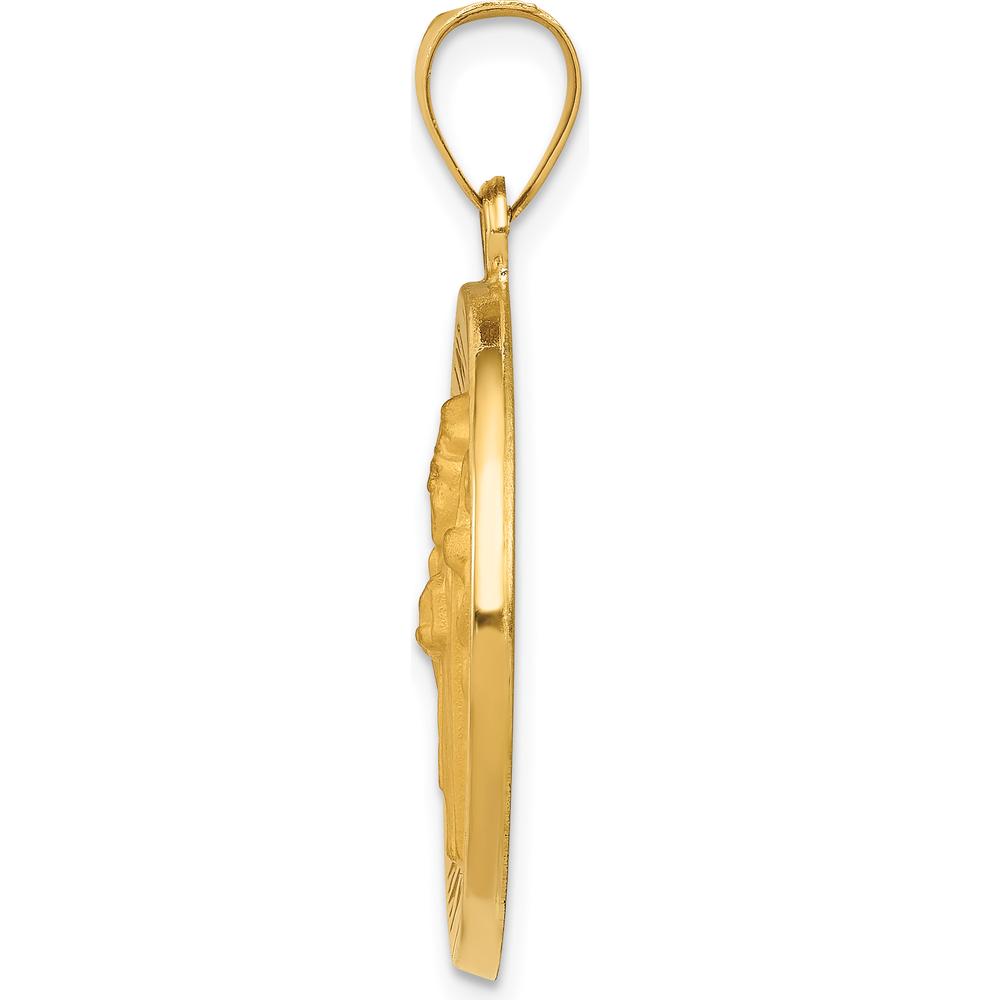 14K Yellow Gold St. Patrick Round Pendant with Polished and Satin Finish - 25mm by Oro Pregiato