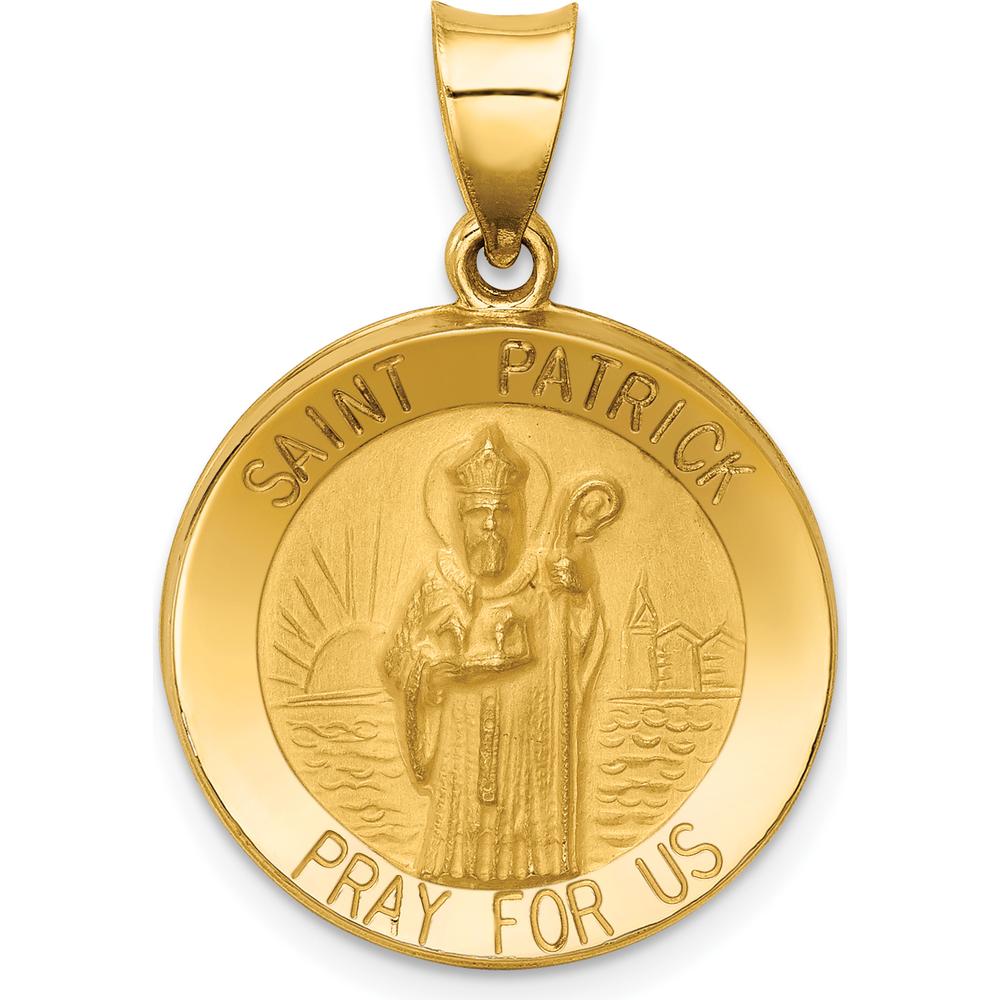 14K Yellow Gold St. Patrick Round Pendant with Polished and Satin Finish by Oro Pregiato