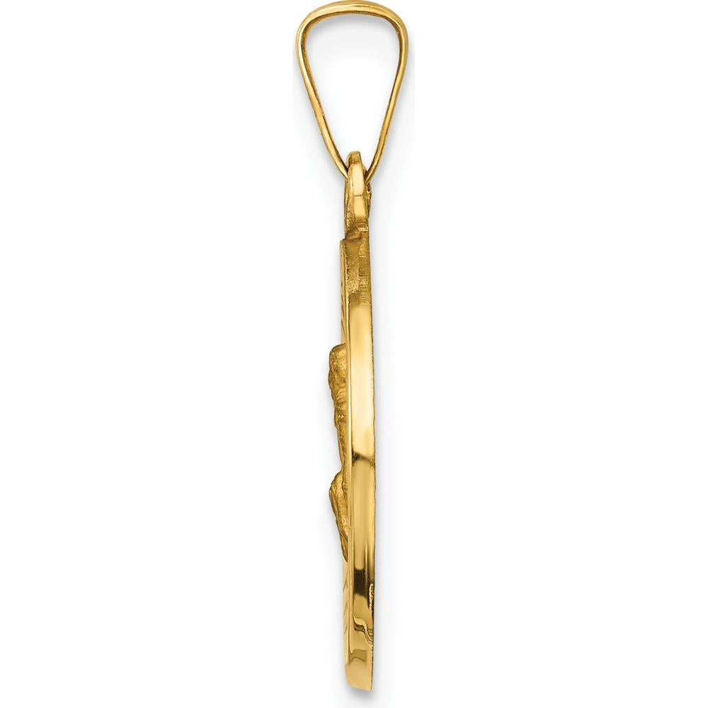14K Yellow Gold St. Peregrine Medal Pendant with Polished and Satin Finish - 18mm x 15mm by Oro Pregiato