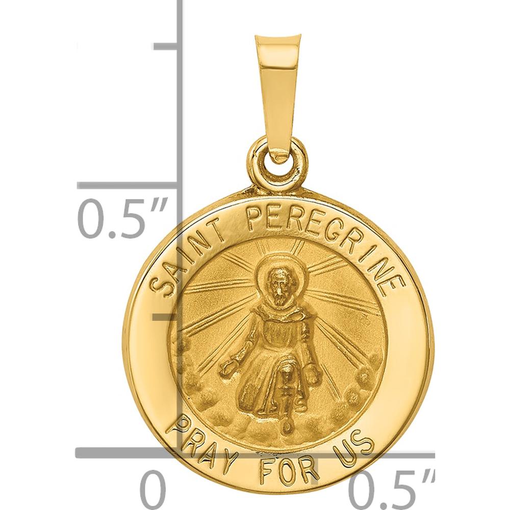 14K Yellow Gold St. Peregrine Medal Pendant with Polished and Satin Finish - 18mm x 15mm by Oro Pregiato