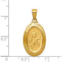 14K Yellow Gold St. Theresa Medal Oval Pendant with Polished and Satin Finish - 29mm Length by Oro Pregiato