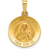 14K Yellow Gold St Theresa Medal Round Pendant - Polished and Satin Finish, Hollow Design by Oro Pregiato