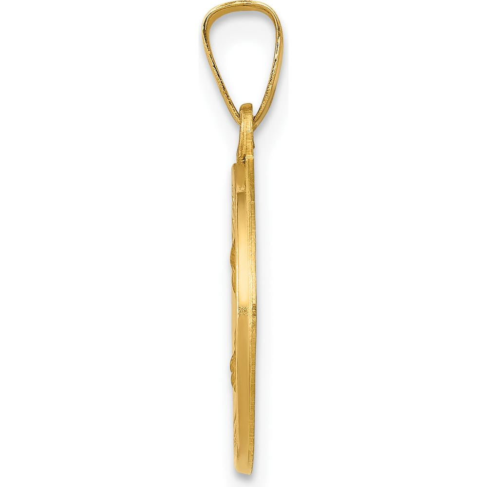 14K Yellow Gold St Theresa Medal Round Pendant - Polished and Satin Finish, Hollow Design by Oro Pregiato