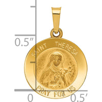 14K Yellow Gold St Theresa Medal Round Pendant - Polished and Satin Finish, Hollow Design by Oro Pregiato