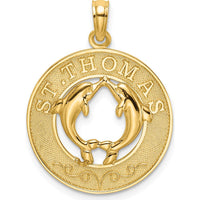 14K Yellow Gold St. Thomas Dolphin Round Pendant Charm by Oro Pregiato
