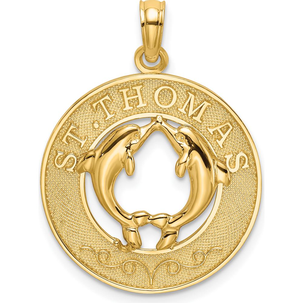 14K Yellow Gold St. Thomas Dolphin Round Pendant Charm by Oro Pregiato