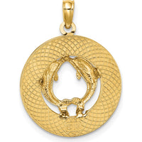 14K Yellow Gold St. Thomas Dolphin Round Pendant Charm by Oro Pregiato