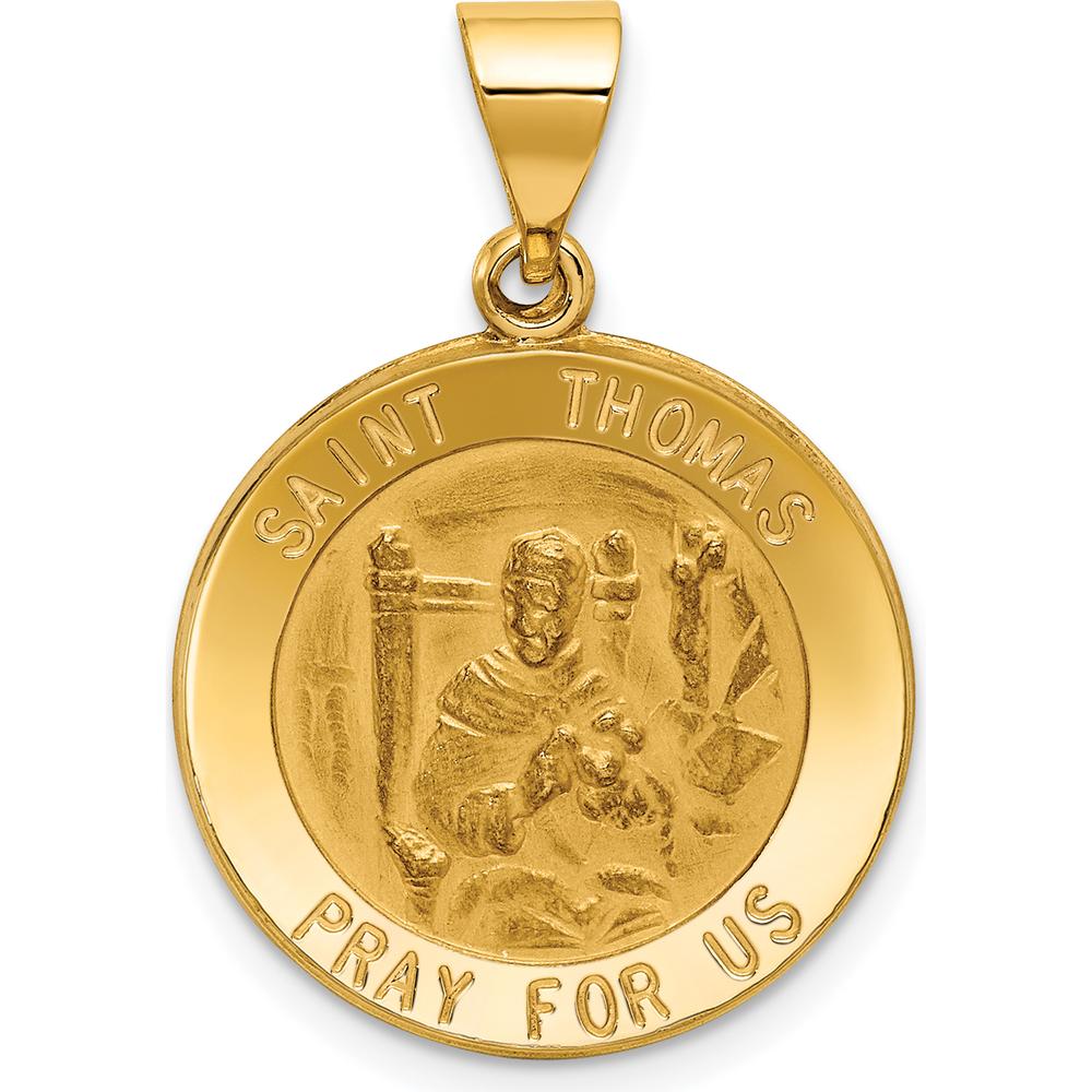14K Yellow Gold St. Thomas Medal Round Pendant with Polished and Satin Finish by Oro Pregiato