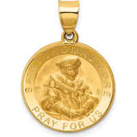 14K Yellow Gold St. Thomas More Medal Round Pendant with Satin and Polished Finish by Oro Pregiato