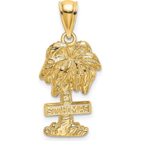 14K Yellow Gold St. Thomas Palm Tree Pendant Charm with Textured Detail by Oro Pregiato