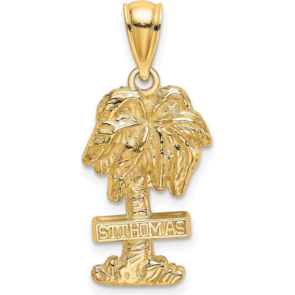 14K Yellow Gold St. Thomas Palm Tree Pendant Charm with Textured Detail by Oro Pregiato