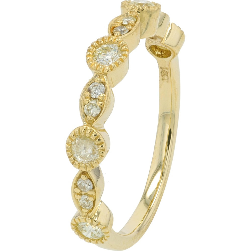 14K Yellow Gold Stackable Band with Alternating Bezel and Marquise Set Round Diamonds - 0.45 Carat Total Diamond Weight