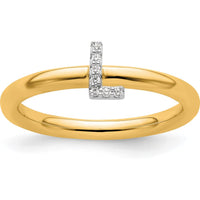 14K Yellow Gold Stackable Band with Diamond Initial "L" Ring by 0