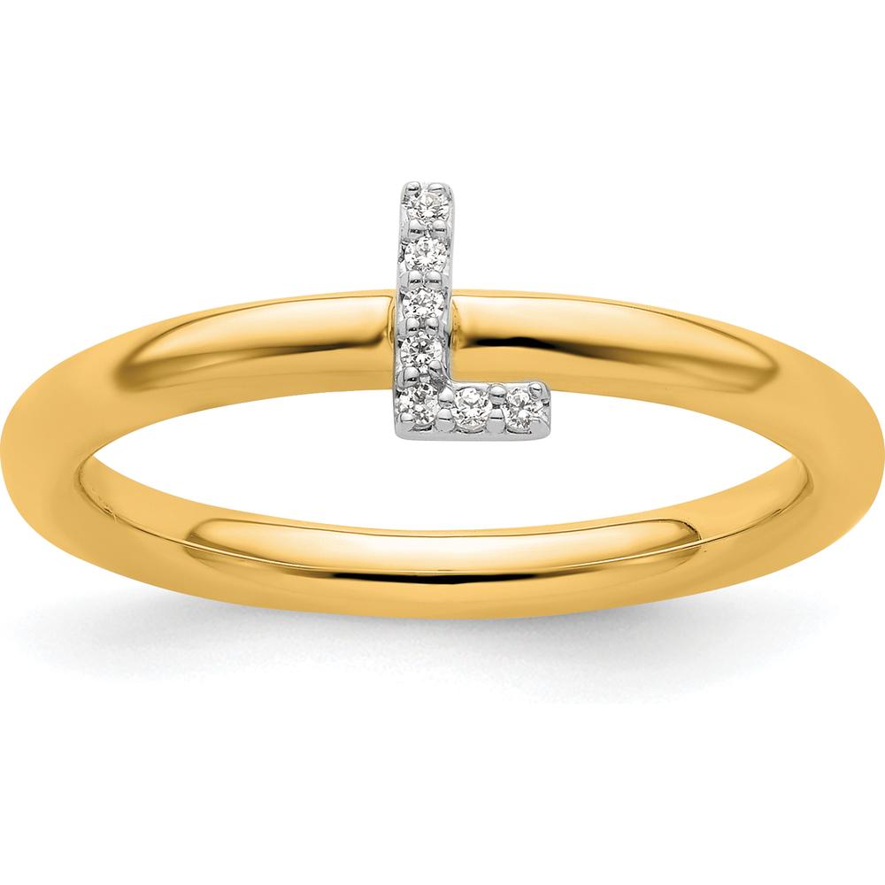 14K Yellow Gold Stackable Band with Diamond Initial "L" Ring by 0