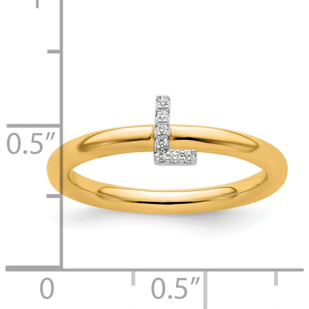 14K Yellow Gold Stackable Band with Diamond Initial "L" Ring by 0