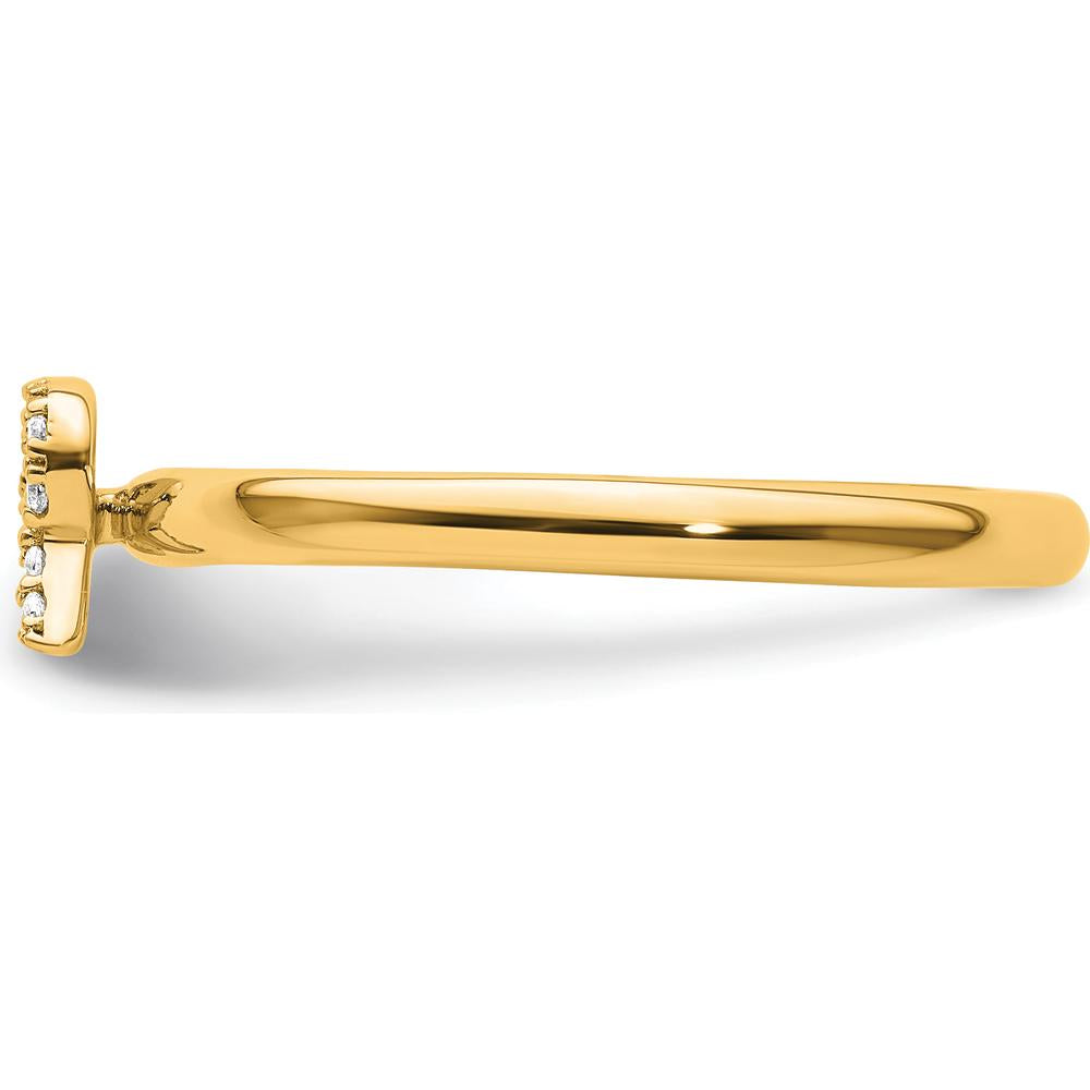 14K Yellow Gold Stackable Band with Prong Set Round Diamond Initial "R" Ring by 0