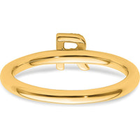 14K Yellow Gold Stackable Band with Prong Set Round Diamond Initial "R" Ring by 0