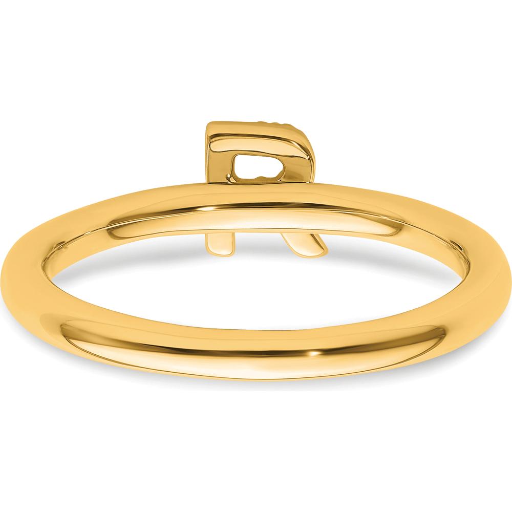 14K Yellow Gold Stackable Band with Prong Set Round Diamond Initial "R" Ring by 0