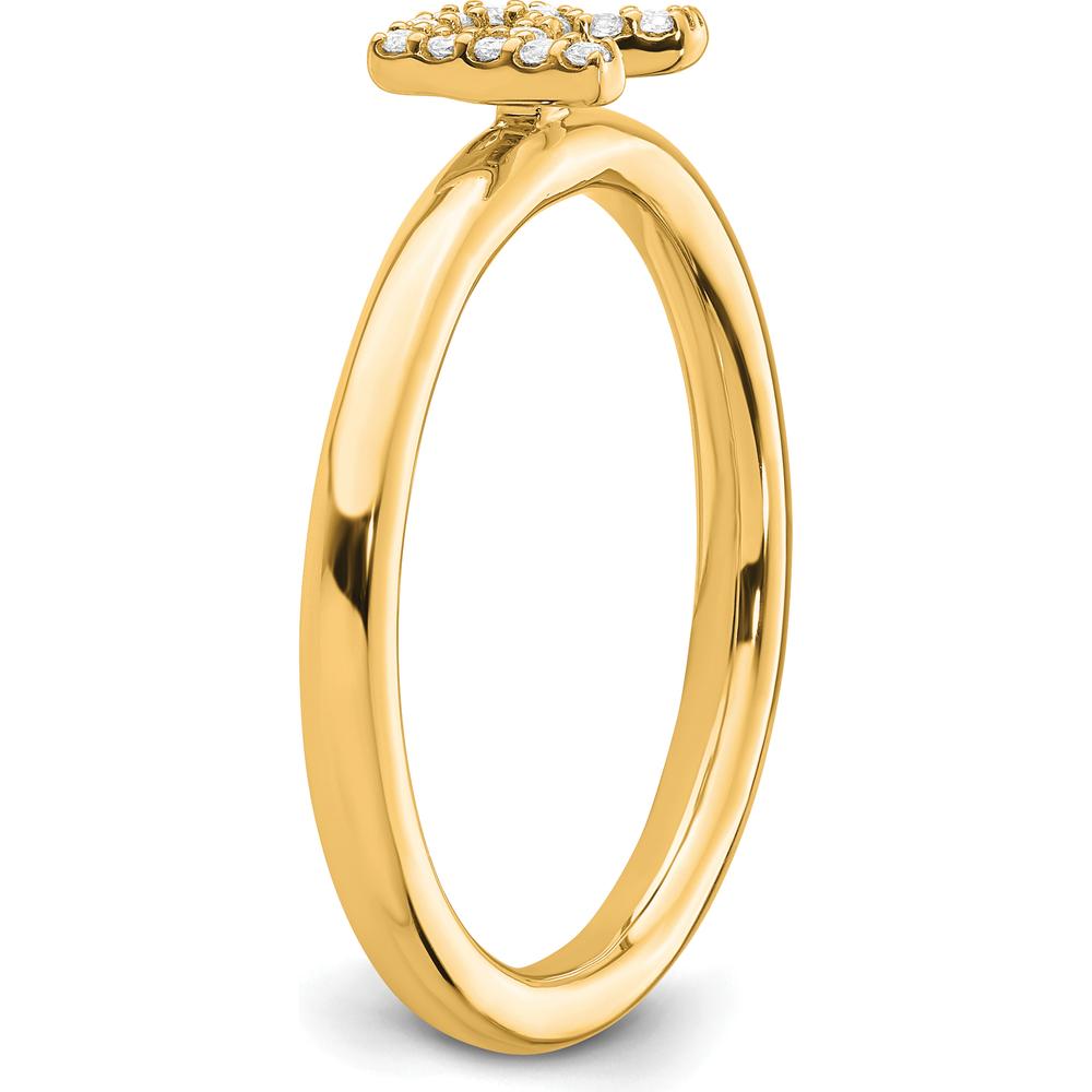14K Yellow Gold Stackable Band with Prong Set Round Diamond Initial "R" Ring by 0