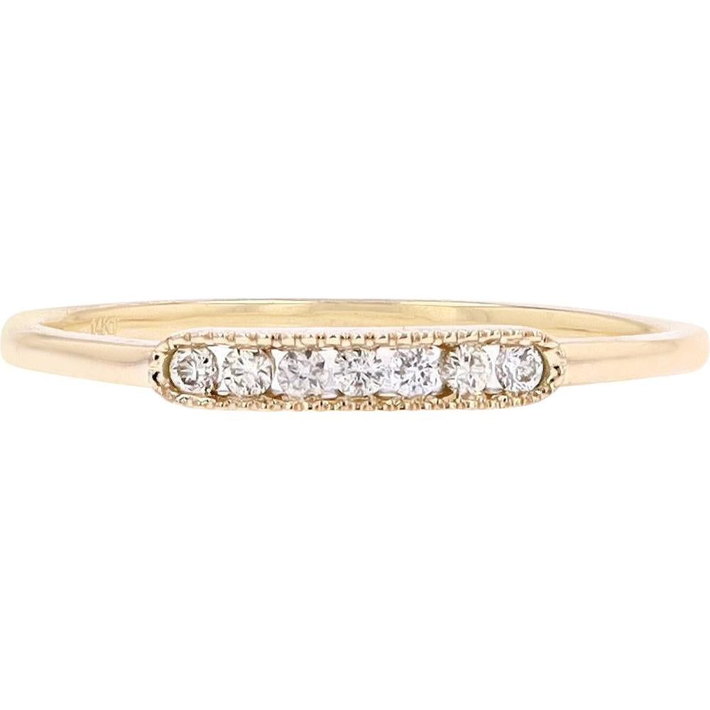 14K Yellow Gold Stackable Band with Round Diamonds and Milgrain Detail - 0.08 Carats Total Diamond Weight